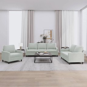 Set Di Divani 3 Pz Con Cuscini Grigio Chiaro İn Velluto /