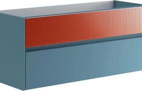 Mobile da bagno sospeso sotto lavabo Niwa 2 cassetti ideale per doppia vasca L119.5 x H50 x P45.5cm blu bacifico e paprika