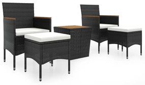 Set bistrot per giardino 5 pz polyrattan e massello acacia nero