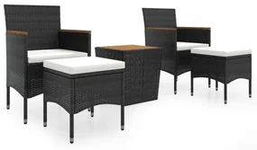 Set bistrot per giardino 5 pz polyrattan e massello acacia nero