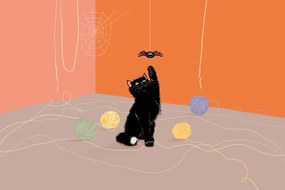 Carta da parati autoadesiva – Gatto giocoso con giunti