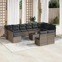 Set Divani da Giardino 13 pz con Cuscini Grigio in Polyrattan 3250219