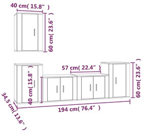 Set di mobili porta tv 5 pz bianco lucido in legno multistrato