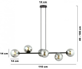 Lampadario a Sospensione in Acciaio e Vetro ROSSI 6 Nero 6xE14 Colore delle Sfere Grafite