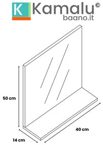 Kamalu - Specchio con mensola 40 cm colore bianco opaco | LAC-POLIS-40-B