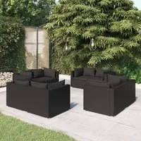 Set Divani da Giardino 8 pz con Cuscini in Polyrattan Nero 3101552