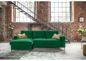 Divano letto angolare in velluto verde, angolo sinistro Lofty Lilly - Miuform