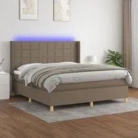 Letto a Molle con Materasso e LED Tortora 160x200 cm in Tessuto 3138889