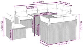 Set Divani da Giardino 9 pz con Cuscini Nero in Polyrattan