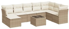 Set divano da giardino 9 pz con cuscini beige in polyrattan