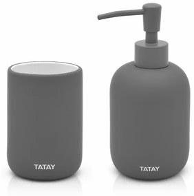 Portaspazzolino da appoggio grigio scuro in ceramica soft touch