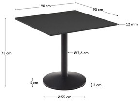 Kave Home - Tavolo per esterno Esilda nero con gamba di metallo rifinita in nero 90 x 90 x 70 cm