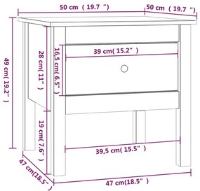 Tavolino Grigio 50x50x49 cm Legno Massello di Pino