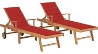 Lettini Prendisole 2 pz Cuscino Rosso Legno Massello di Teak cod mxl 67249