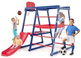 Costway 7-in-1 Parco giochi con scivolo e rete scala rampicante e scala di corda, Giochi arrampicata in legno per bambini