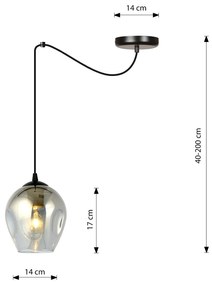 Sospensione 1 Luce Parsifal In Acciaio Nero E Vetro Fumè Con Cavi Lunghi