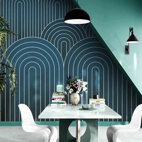 Carta da parati – Motivo arcobaleno blu Mid-Century