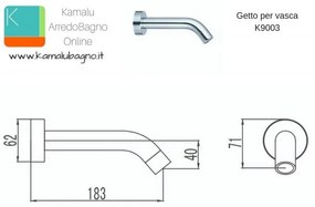 Kamalu - getto vasca incasso in ottone cromato 18cm modello k9003