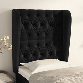 Testiera Ad Orecchio Nera 83x23x118/128 Cm İn Velluto /