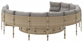 Divano da giardino con cuscini circolare beige in polyrattan