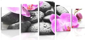 Quadri 5 pezzi – Bellissima armonia di pietre e orchidea