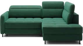 Divano angolare verde allungabile/con contenitore (con penisola a destra/a L) e rivestimento in velluto Barea – ELTAP