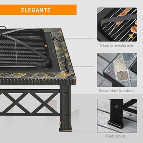 Berbecue a Legna 76x76x47 cm in Metallo Nero...