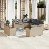 Set Divani da Giardino 11 pz con Cuscini Beige in Polyrattan 3258902