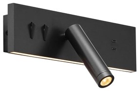 Lampada da parete nera regolabile con USB-C incl. LED - Modric
