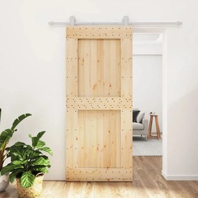 Porta Scorrevole Con Set Hardware 90x210 Cm Legno Massello Pino /
