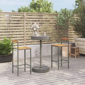 Set Bar Giardino 3pz Grigio Polyrattan E Legno Massello Acacia /