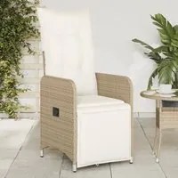 Sedia Reclinabile da Giardino con Cuscini Beige in Polyrattan 365698