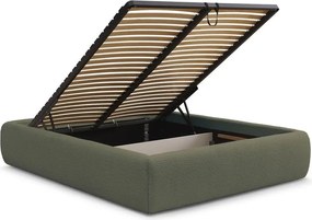 Letto matrimoniale imbottito verde scuro con contenitore/senza testiera con rete inclusa 160x200 cm Inera – Bobochic Paris