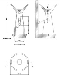 Lavabo a pavimento senza troppopieno con scarico a parete in cristalplant sifone incluso bianco Cono 45915 Gessi