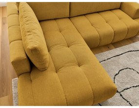 Divano angolare color senape allungabile e con contenitore (penisola a sinistra/a L) con rivestimento in ciniglia Fuji – Bobochic Paris