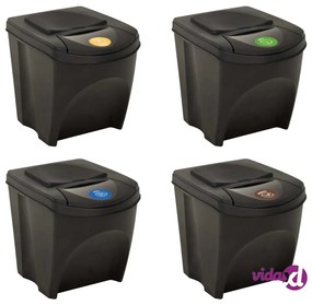 vidaXL Cestini per Rifiuti Impilabili 4 pz Antracite 100 L
