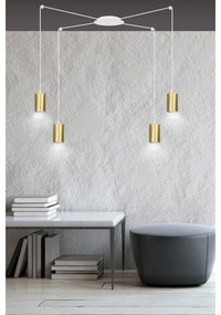 Sospensione A Ragno In Acciaio Bianco E Oro 4 Luci Tracker Con Cavo 3 Metri