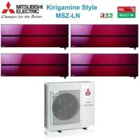 Climatizzatore Condizionatore Mitsubishi Electric Quadri Split Inverter serie Kirigamine Style MSZ-LN 9+9+9+12 con MXZ-4F80VF Ruby Red R-32 Wi-Fi Integrato Colore Rosso 9000+9000+9000+12000