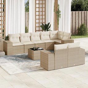 Set divano da giardino 9 pz con cuscini beige in polyrattan