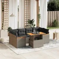 Set Divani da Giardino 7 pz con Cuscini Grigio in Polyrattan 3272978