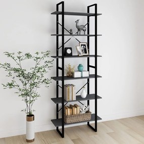 Scaffale Alto Grigio 80x30x210 Cm İn Legno Massello Di Pino /