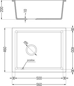 Mexen Pedro lavello in granito 1-vasca 560 x 460 mm, bianco, sifone dorato - 6508561000-20-G