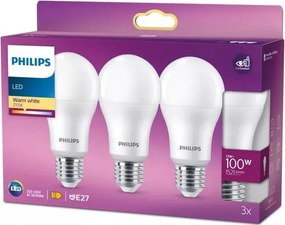 Confezione da 3 lampadine LED Philips A60, attacco E27, 13W, 230V, 2700K