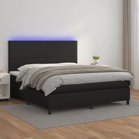 Giroletto A Molle Con Materasso E Led Nero 160x200cm Similpelle /