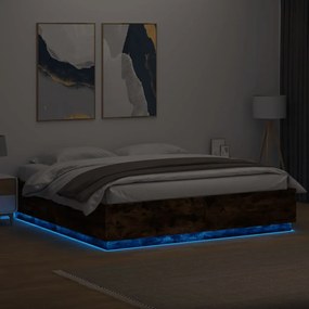 Giroletto con luci led rovere fumo 180x200 cm legno multistrato