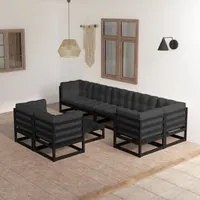 Set Divani da Giardino 9 pz con Cuscini Legno Massello di Pino 3076713