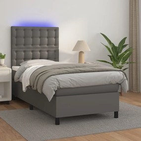 Giroletto Molle Con Materasso E Led Grigio 90x190cm Similpelle /
