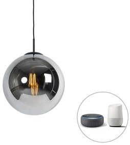 Lampada a sospensione intelligente nera con vetro fumé 30 cm incl. Wifi ST64 - Pallon