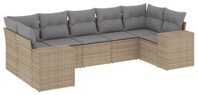 Set divani da giardino 7 pz con cuscini beige in polyrattan
