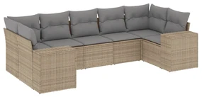 Set divani da giardino 7 pz con cuscini beige in polyrattan